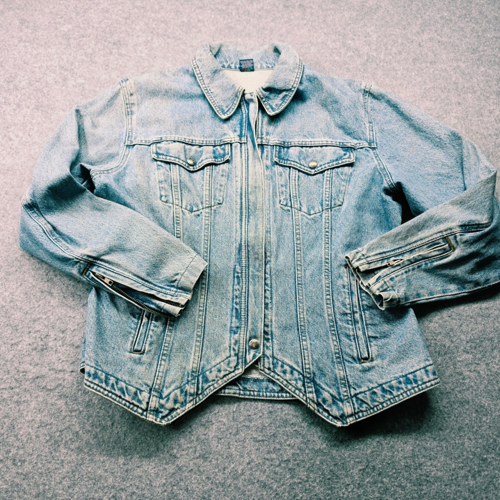 Harley Davidson Womens Denim Trucker Jacket Light Wash Winged Logo Biker